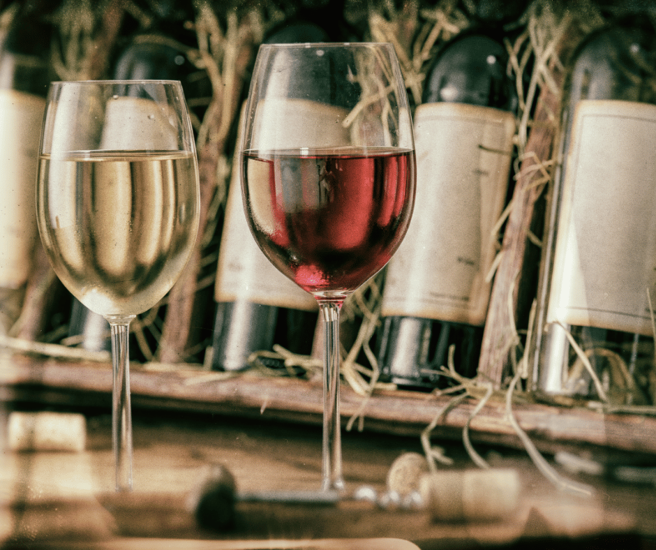 Vino bianco e rosso